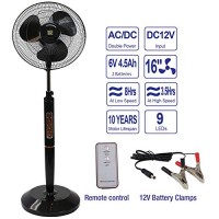 SD LIFE 16" Inch Rechargeable Battery Operated Pedestal Floor Fan - Black w/Remote - B07G5LBMDR